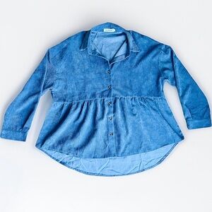 Blue Button-Up Corduroy Peplum Top XL
